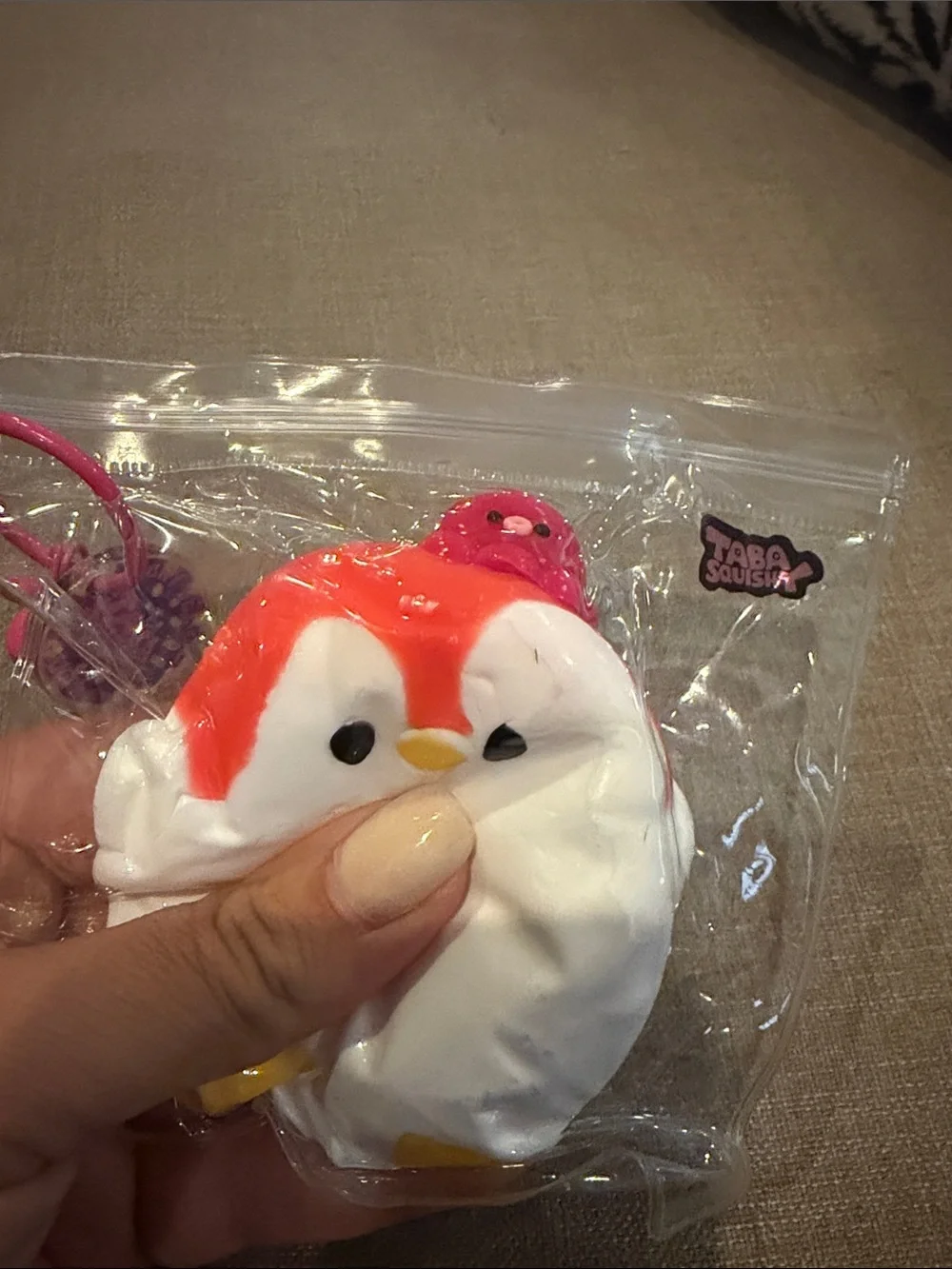 Genuine TABA SQUISHY. Pink Penguin Squishy Keychain Plush Toy